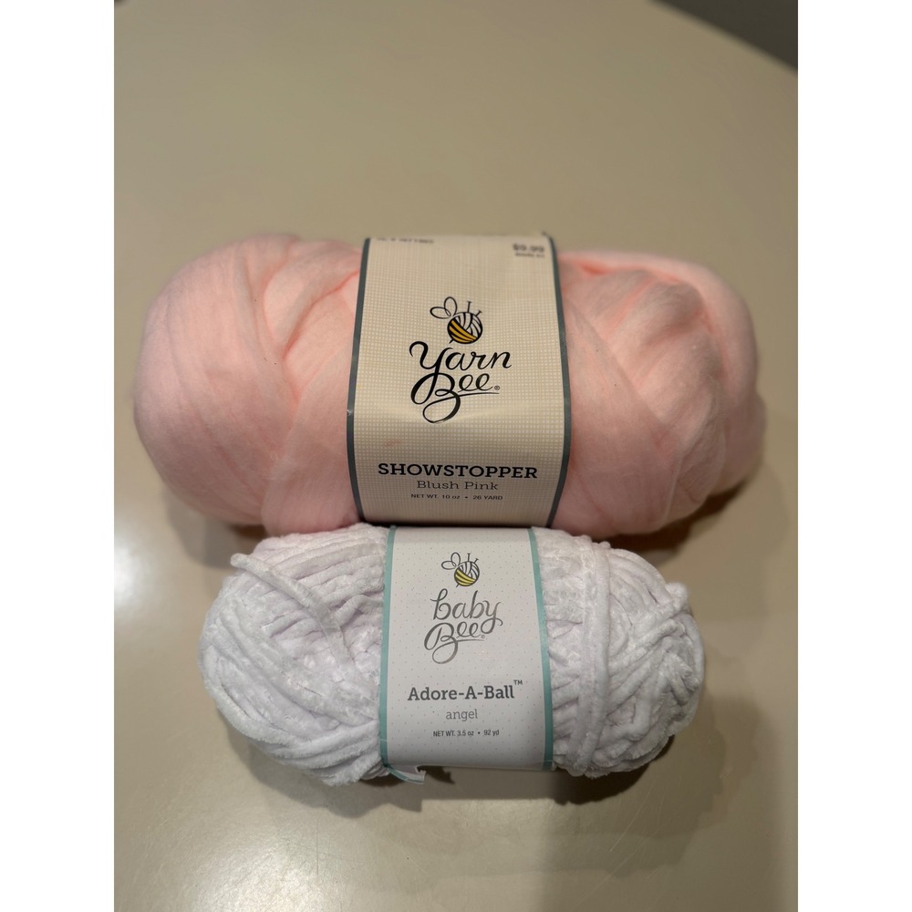 Yarn Bee Showstopper Blush Pink & Baby Bee Adore-A-Ball Angel White Yarn Lot